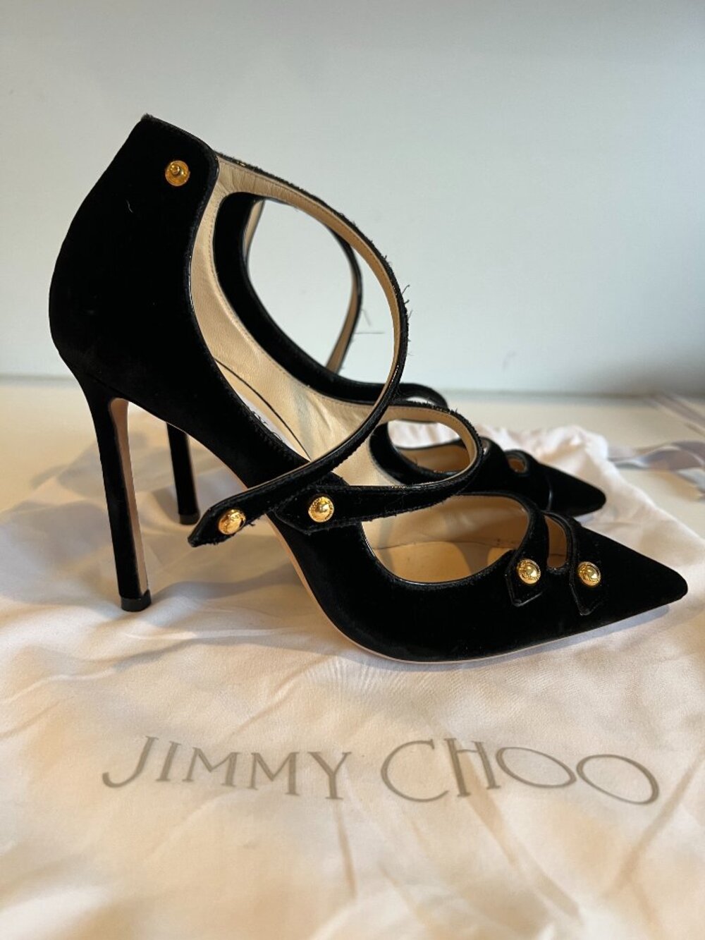 Jimmy Choo Black Velvet Strappy Pumps Size 39